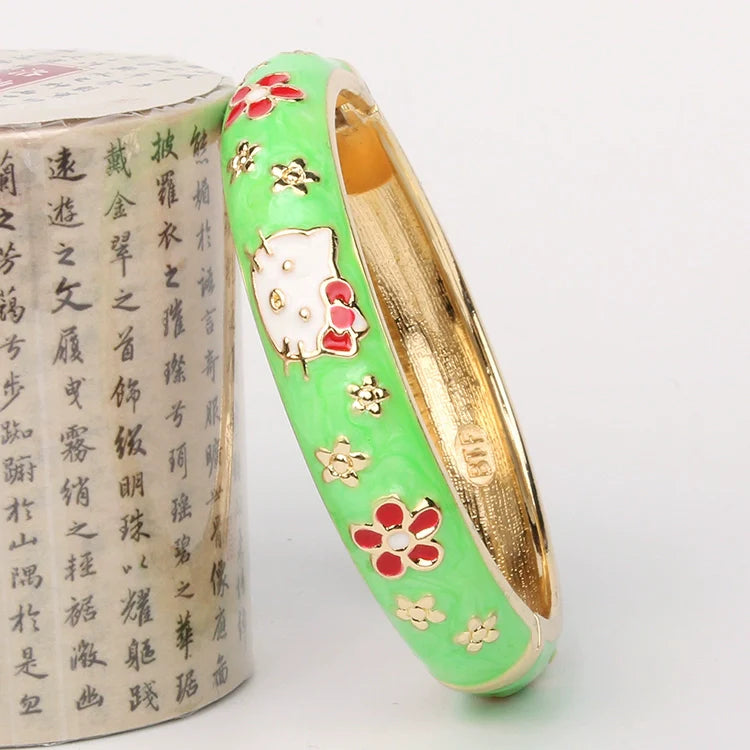 Capri Enamel Kitty Bangle - Small Jade Green (4.7cm)