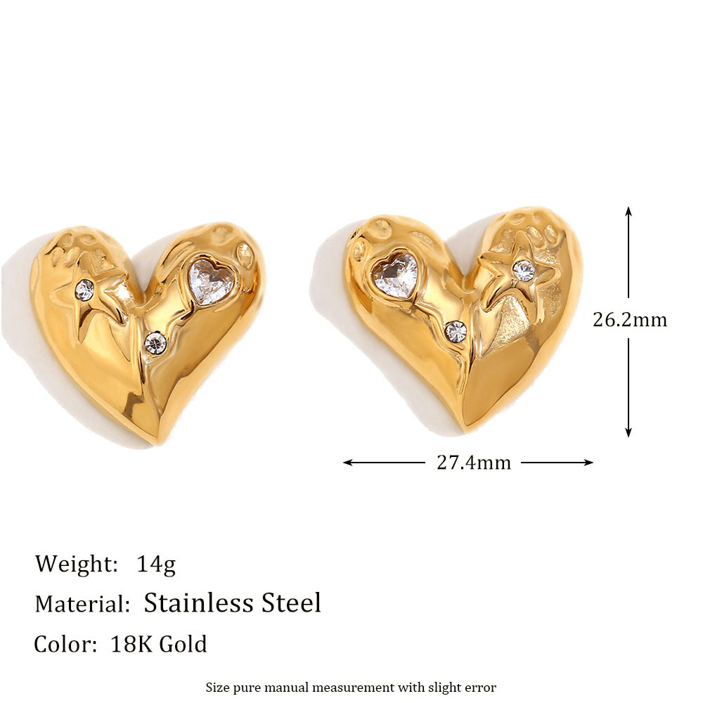 Miliani Irregular Geometric Earrings - Geometric Heart Stud Earrings - Gold - White Diamond [5HKVDKG8]