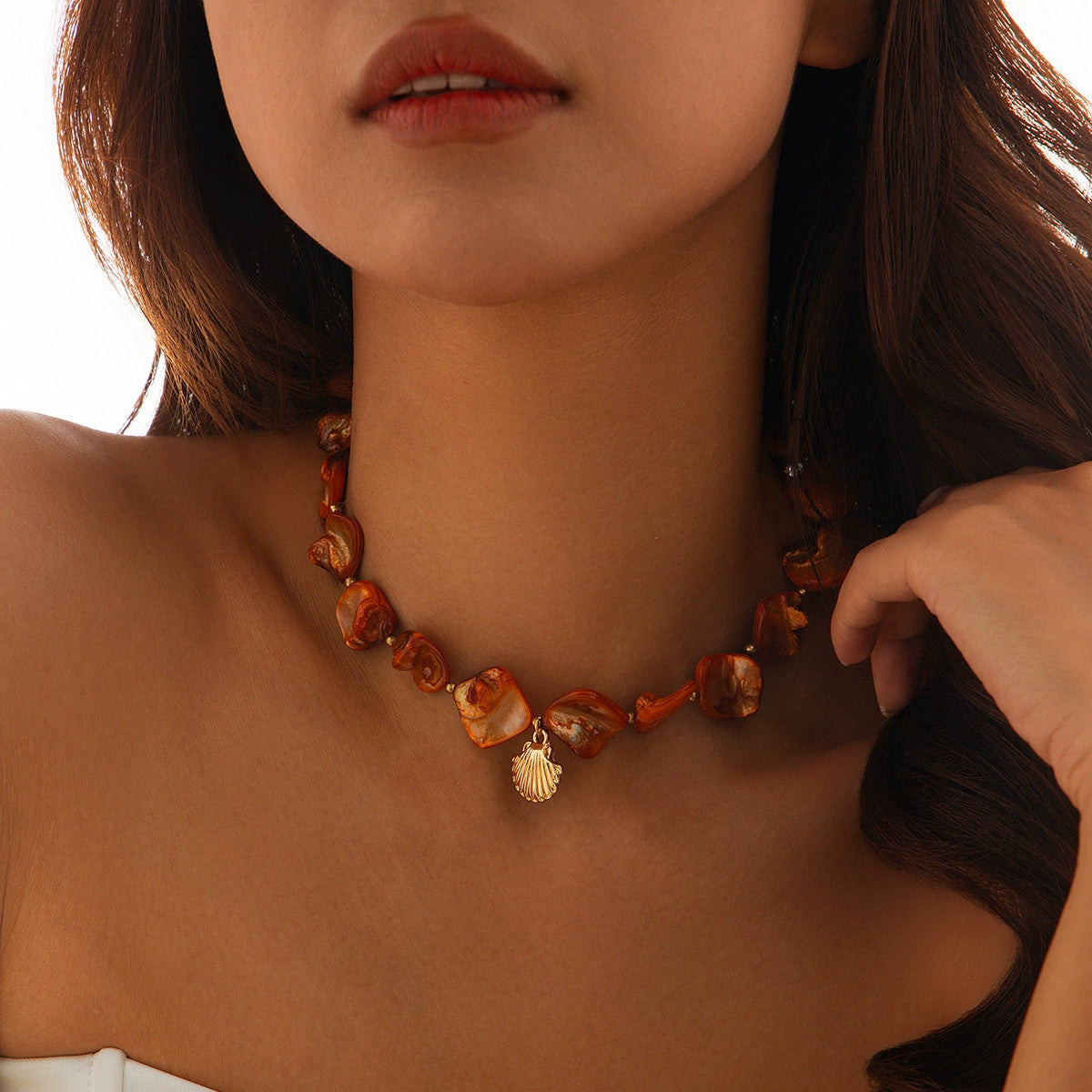 Ashtynn Ocean Charm Set - 04 Necklace Orange [TCSJ183O]