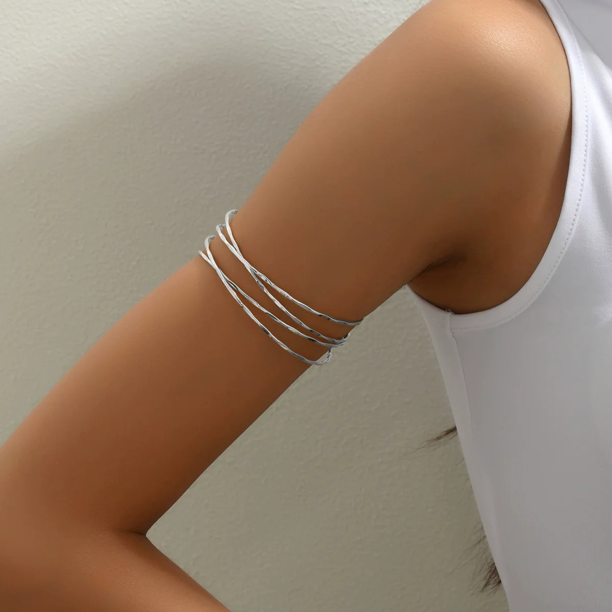 Charissa Layered Arm Cuff - Platinum Tone