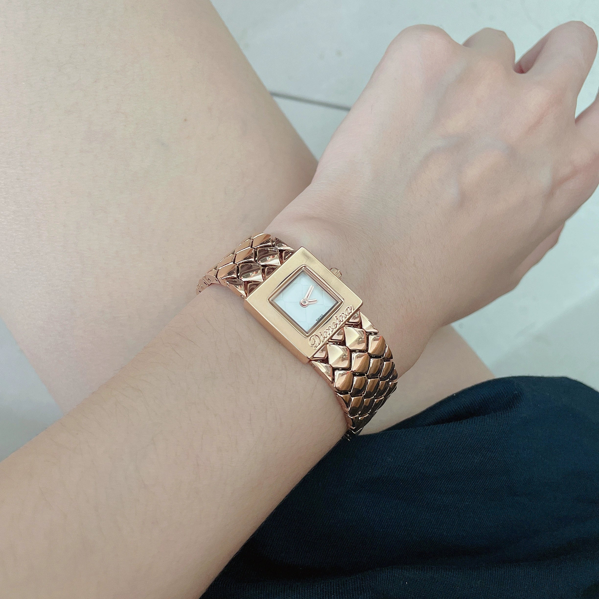 Taylen Quilted Square Watch - Rose Gold with White Dial