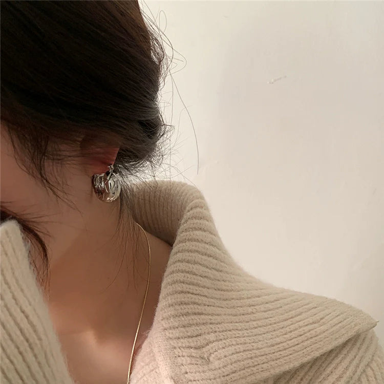 Ren Chunky Textured Hoop Earrings - Silver