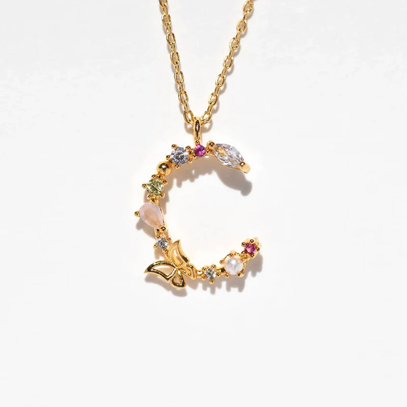Joelle Golden Butterfly Initial Necklace - C Initial