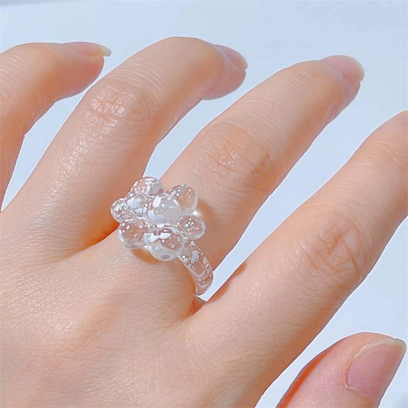 Gionna Acrylic Flower Ring - Small White Dot Transparent [82THUJJK]