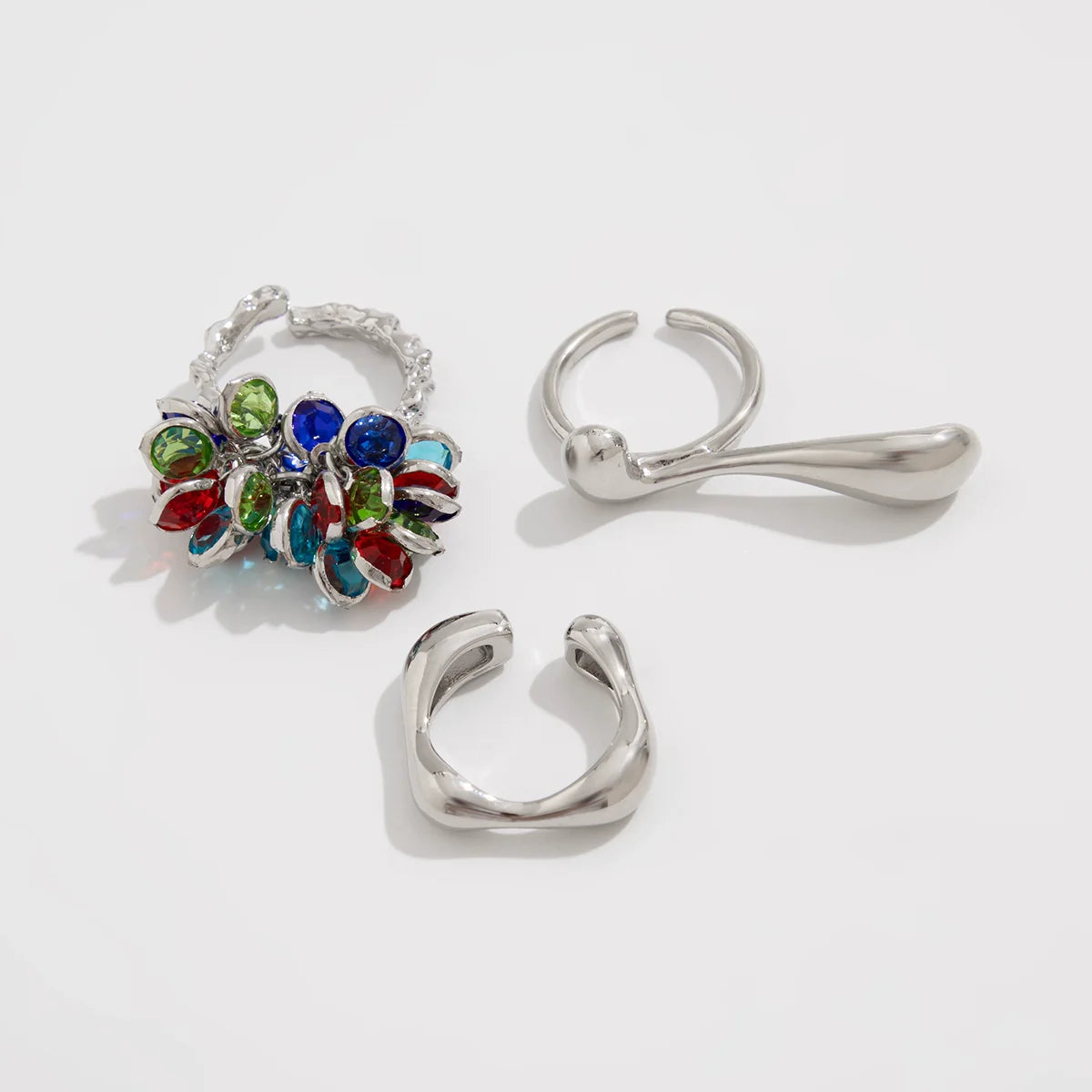Cai Crystal Comma Ring Set - Silver