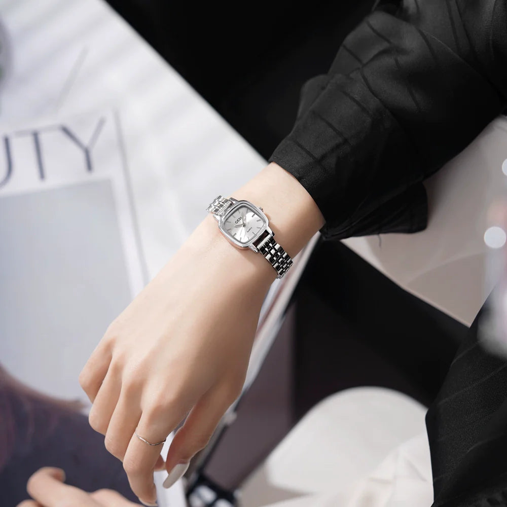Jaylanie Elegant Square Watch - Silver Moon White
