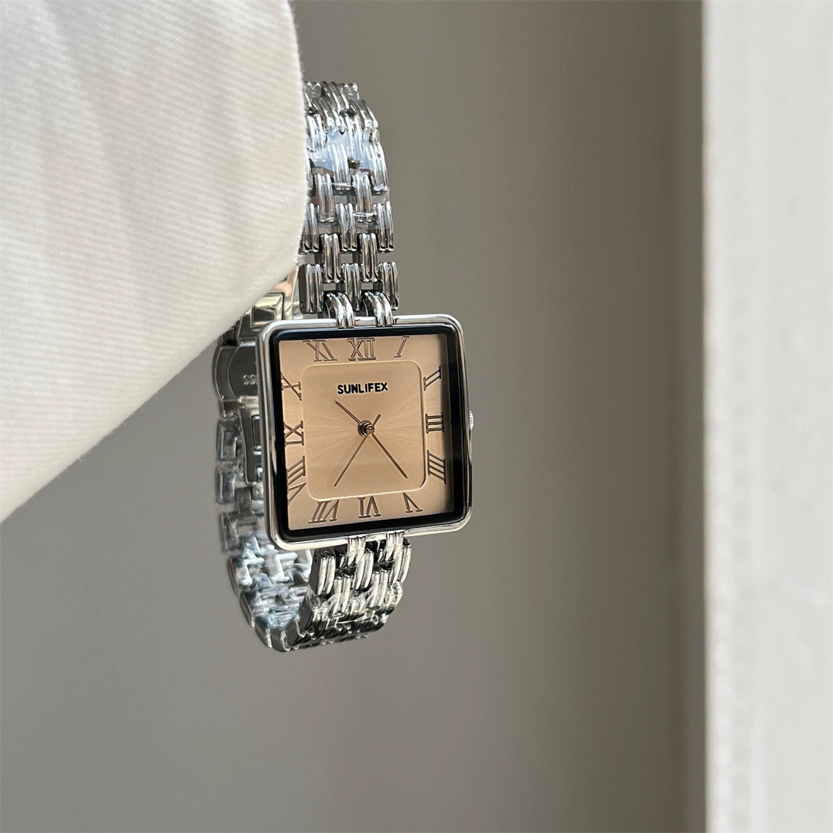 Zalaya Minimalist Square Watch - Silver Band Apricot Dial [J1SM9AFB]