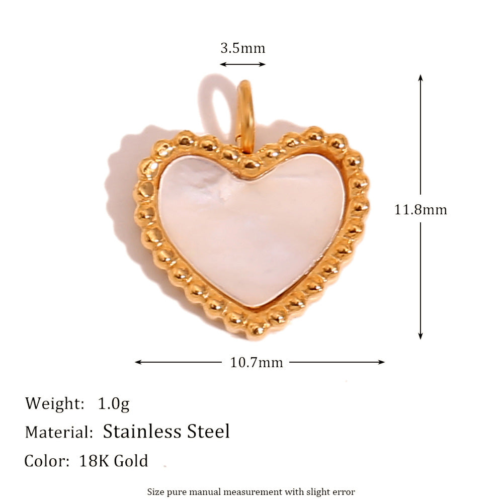 Jacie Geometric Gold Charms - Beaded Edge Love White Shell Pendant - Gold [MEV4CEWO]
