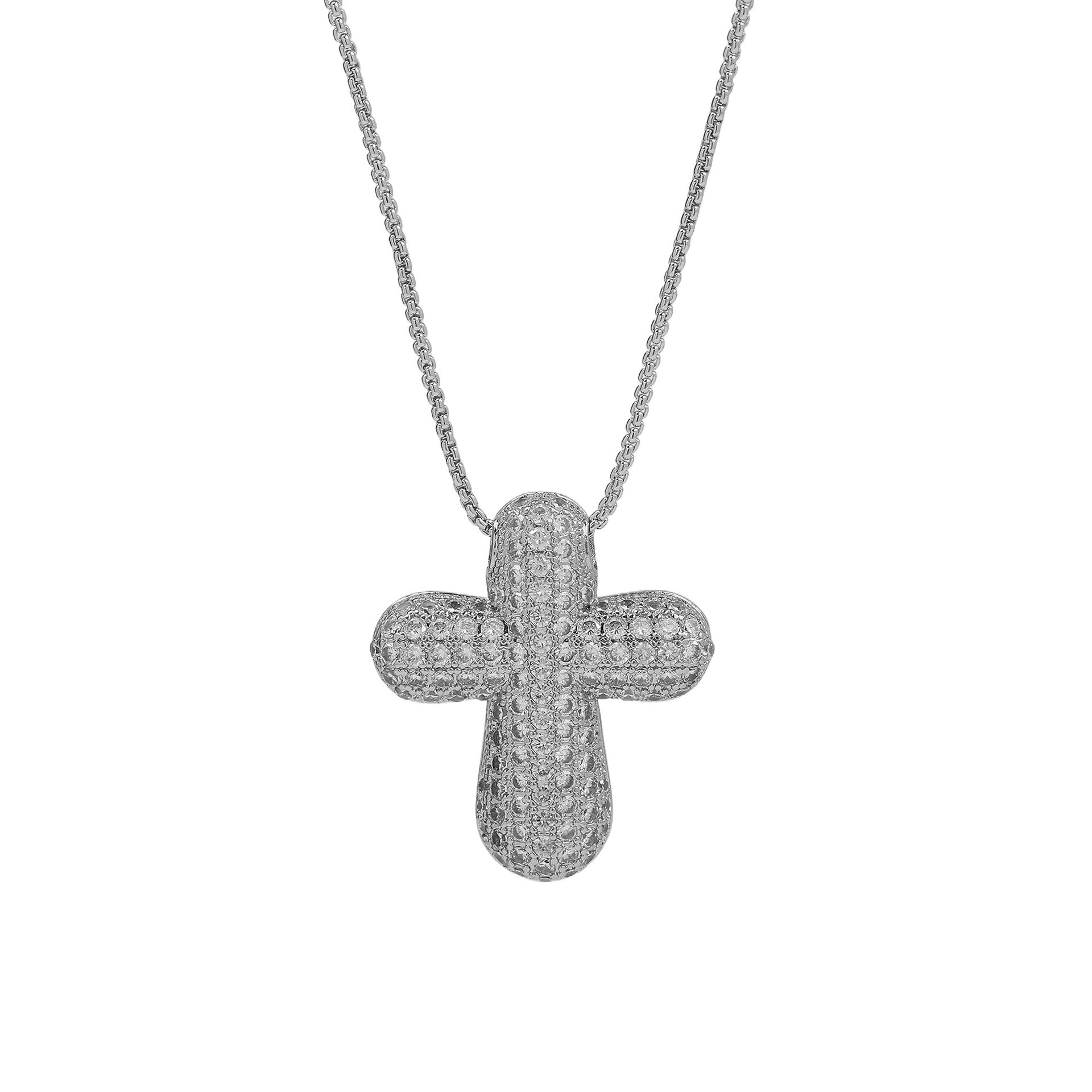 Unique Zircon Cross Pendant Necklace - White Zircon Style W [80JSGYLO]