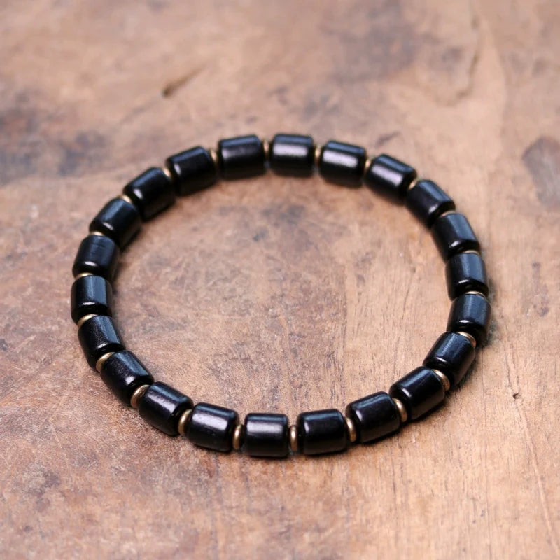 Maycee Sandalwood Bead Bracelet - Copper Bead Black Barrel