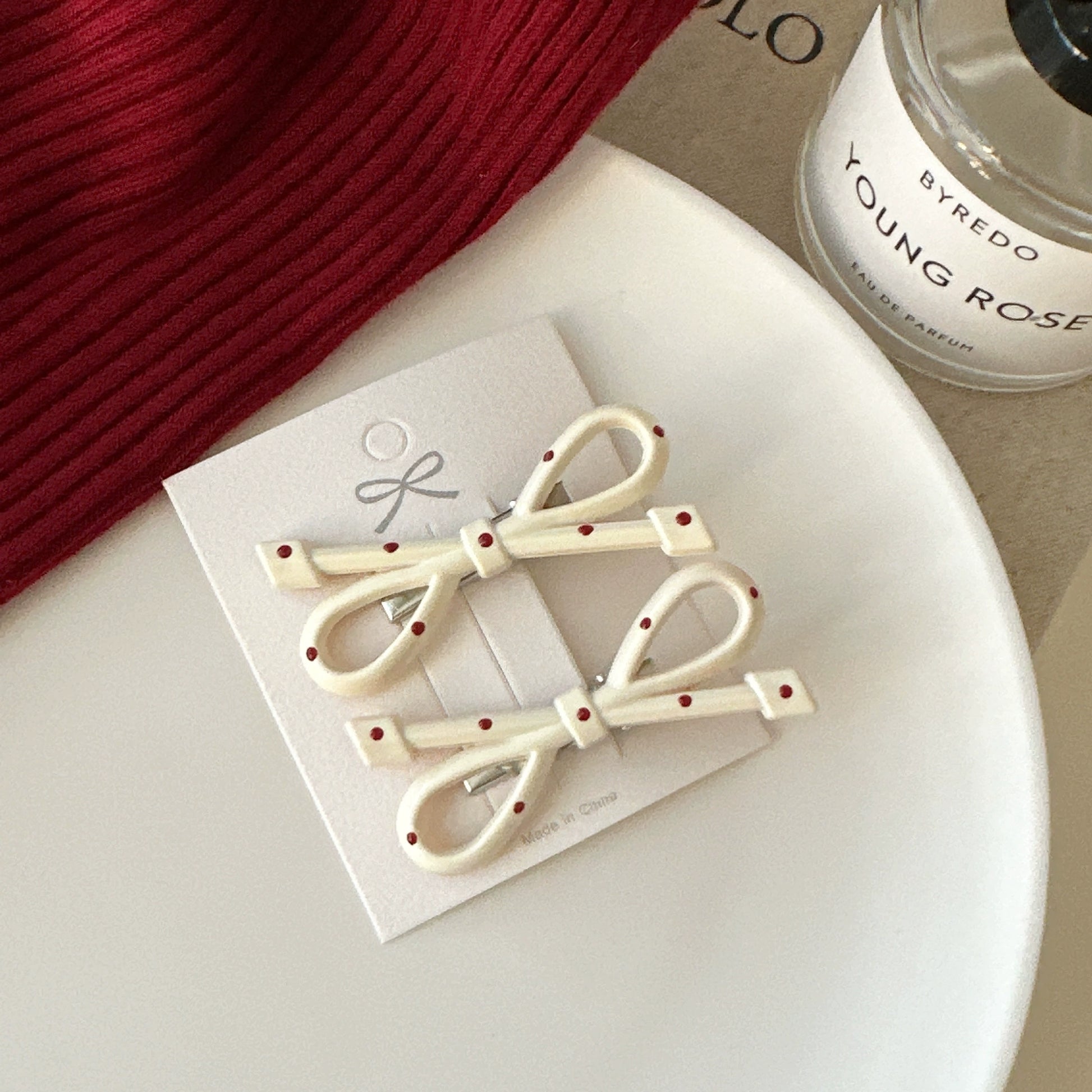 Carsyn Polka Dot Hair Clip - White Figure-8 (Pair) [RERTB8EY]