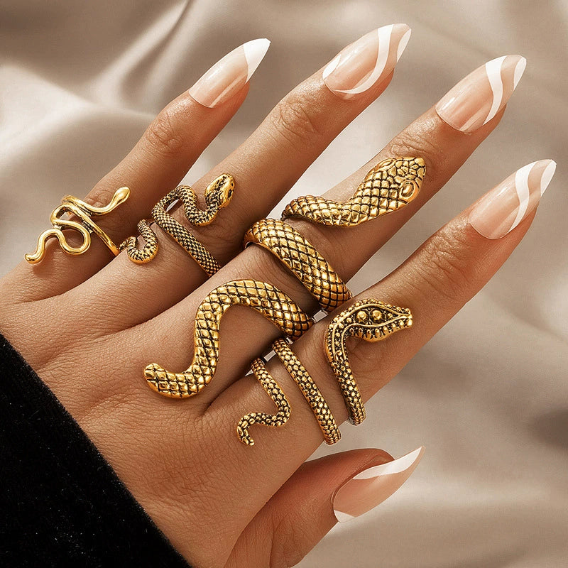 Ryen Statement Snake Ring Set - Gold Tone
