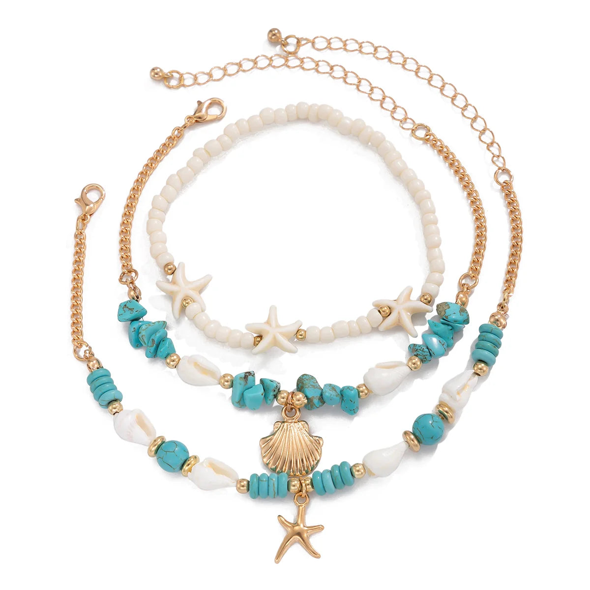 Neema Starfish Turquoise Anklet Set - 3 Piece Set