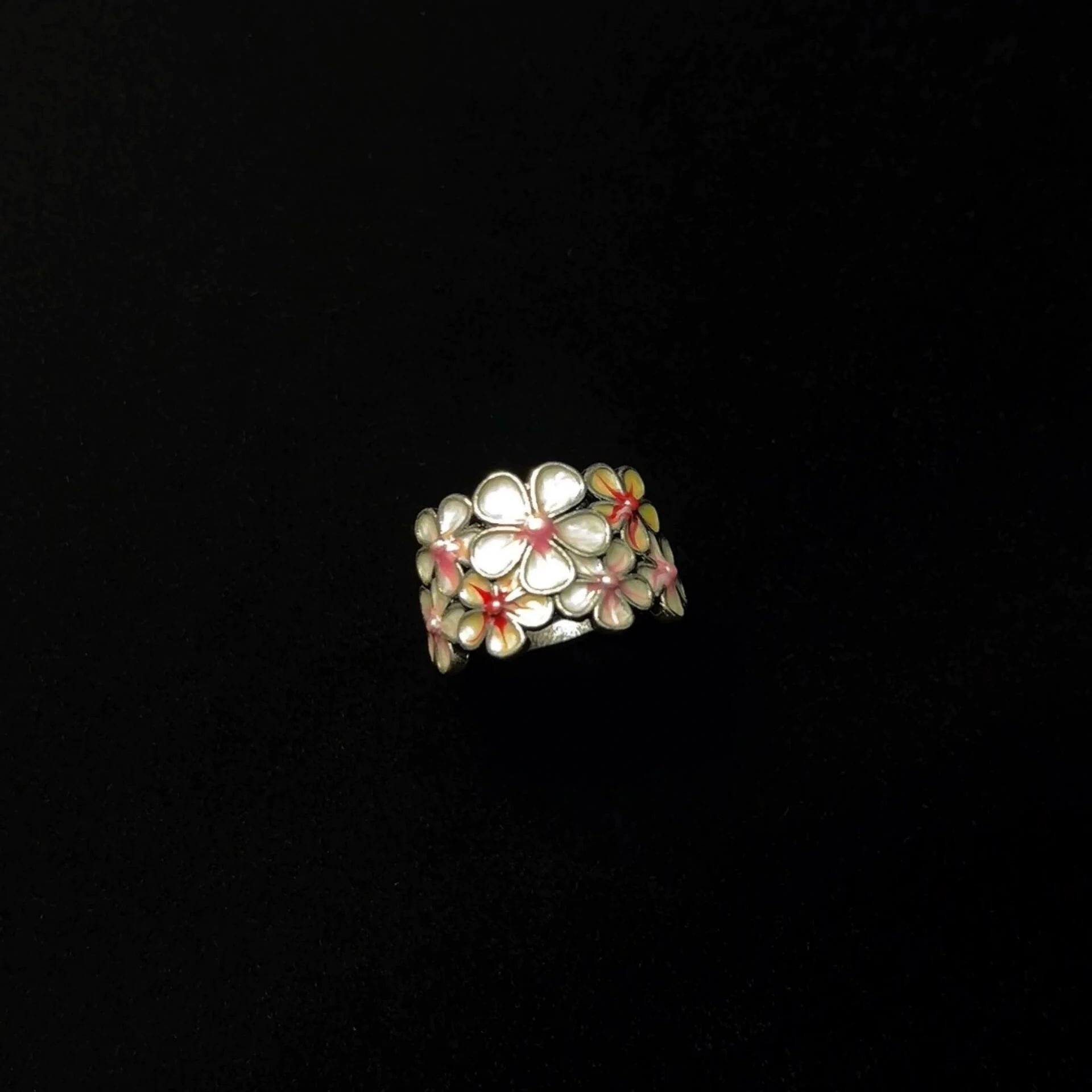 Sabiha Enamel Bloom Ring - White Peach Blossom