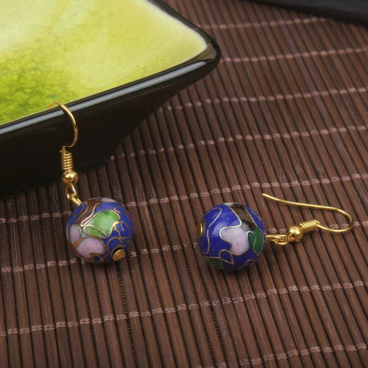 Jo Enamel Drop Earrings - Blue Round Bead