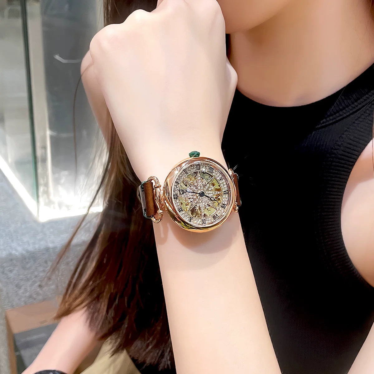 Sonny Sunflower Ceramic Watch - Rose Gold & Brown Strap