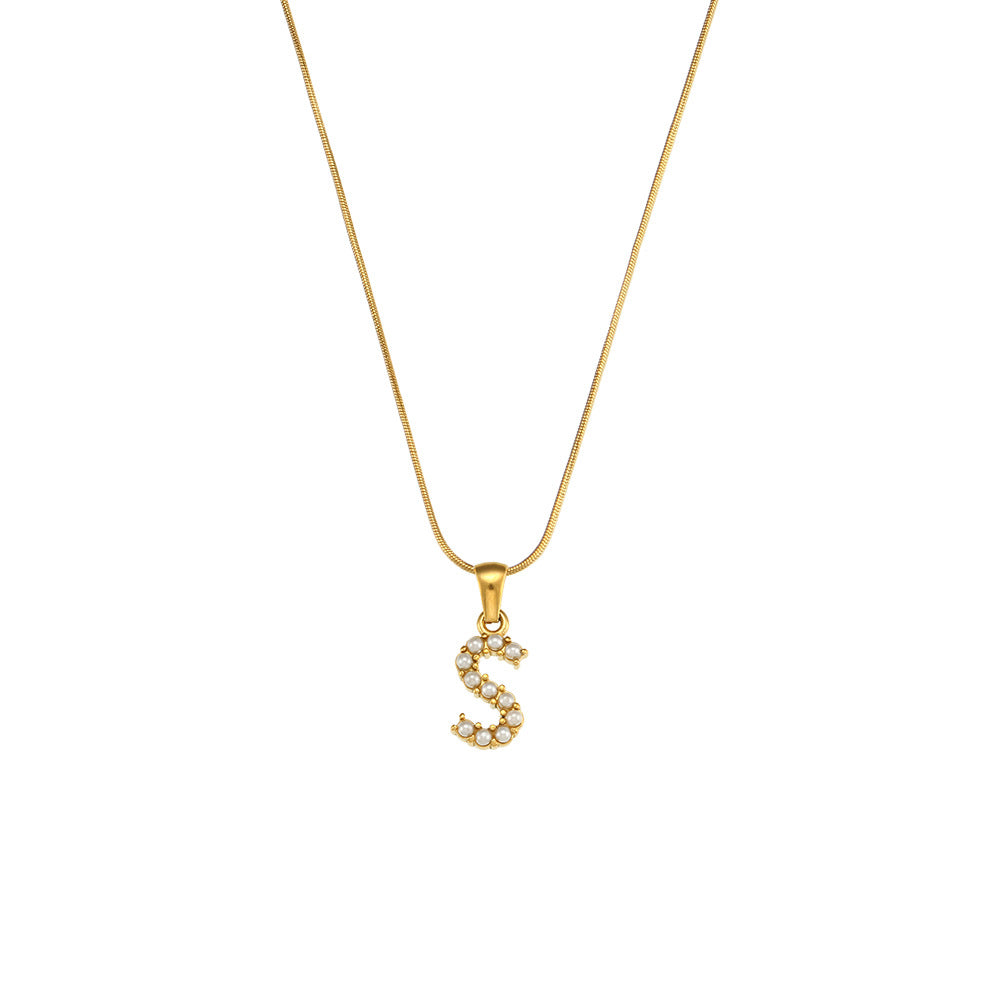 Makiah Letter Pearl Necklace - Letter S [C7F1Z76F]