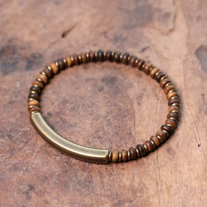 Maycee Sandalwood Bead Bracelet - Square Copper Green Sandalwood