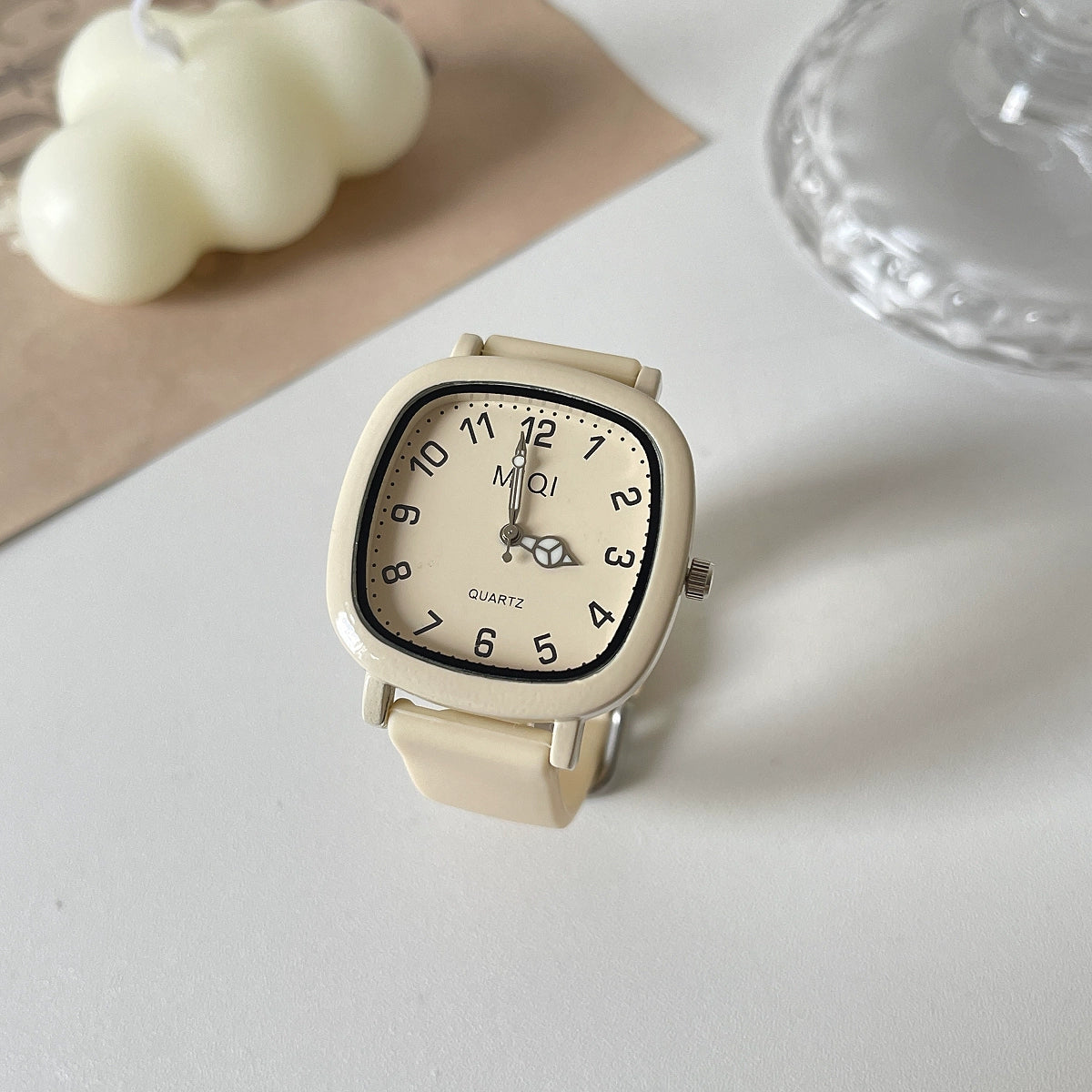 Ariana Modern Square Wrist Watch - Milk Tea Full Numbers [NNXBORWD]