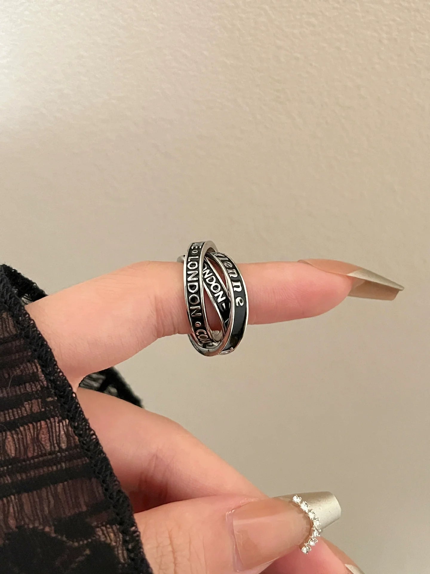 Jaslene Enamel Letter Band Ring - Black Band