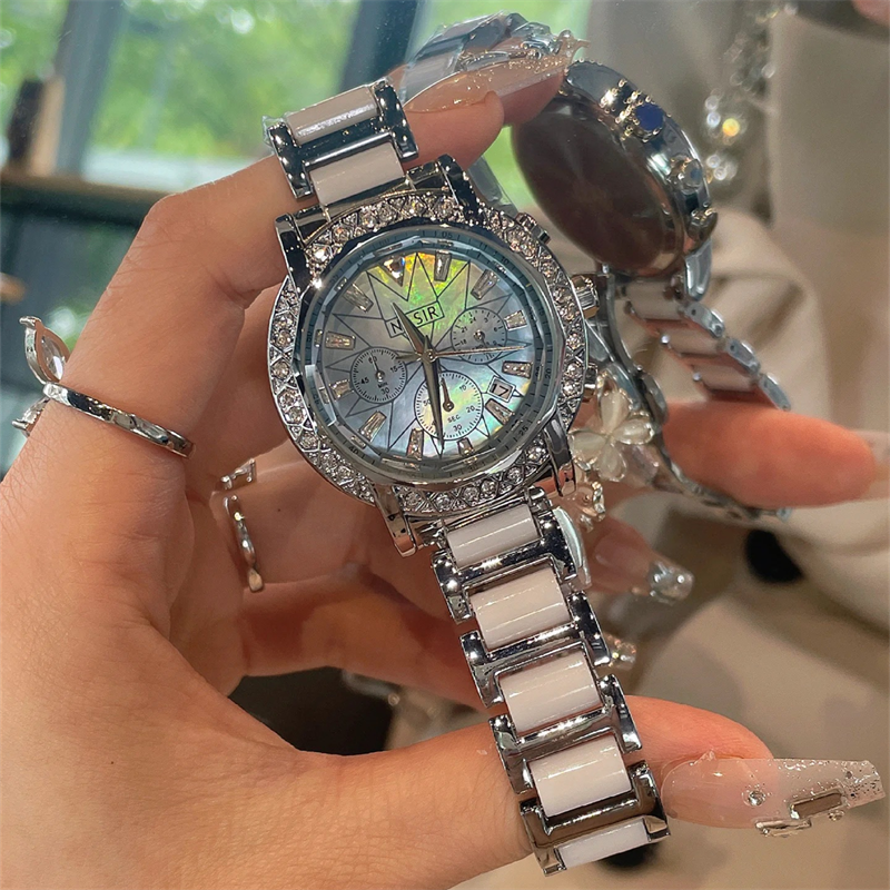 Layana Ceramic Rhinestone Watch - Mica Blue