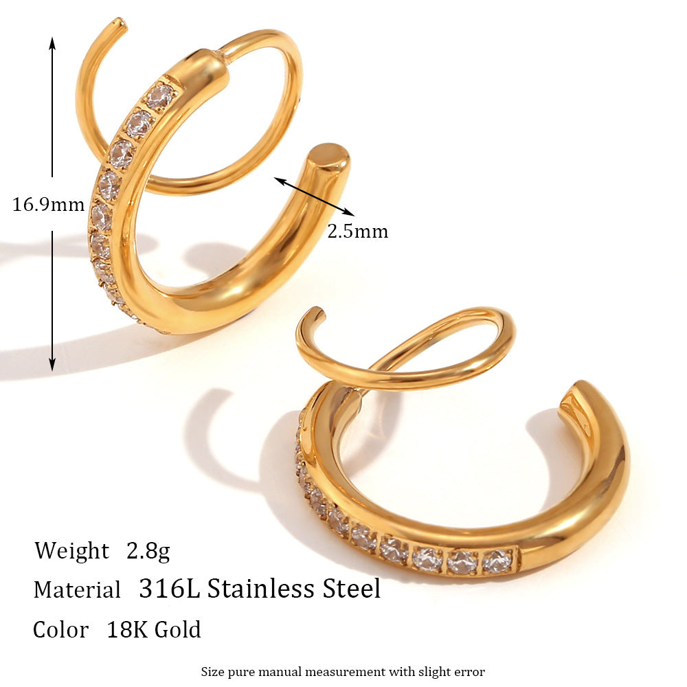 Lennix Spiral Diamond Earrings - Gold with White Diamond [BM3WV2PU]