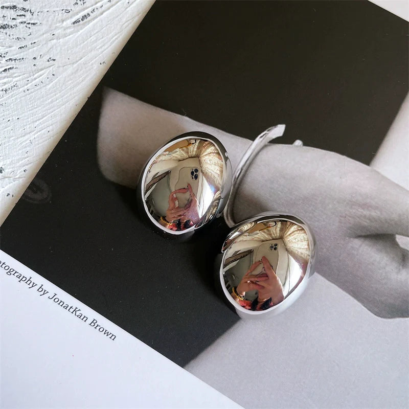 Evelynn Statement Oval Earrings - Silver Pair