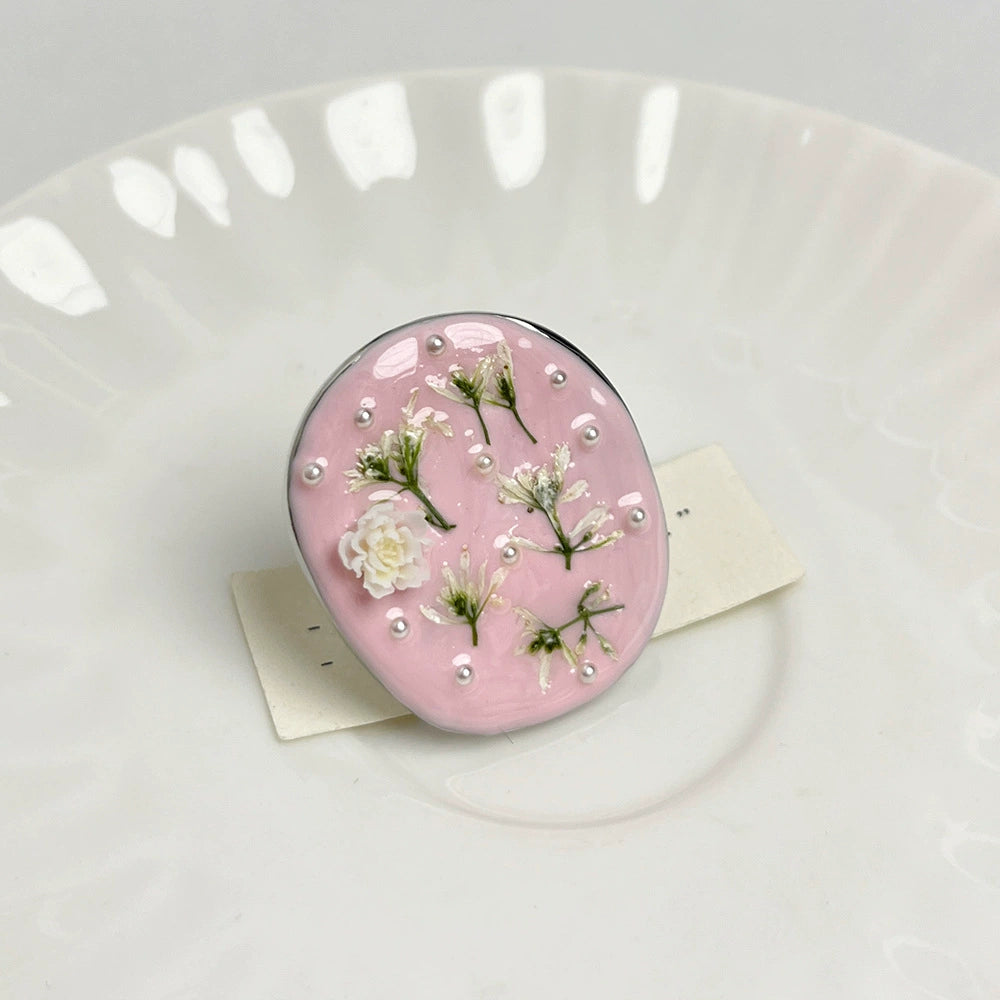 Zamya Chinoiserie Bloom Ring - Pink Dried Flower Ring [ZLSLRHP4]