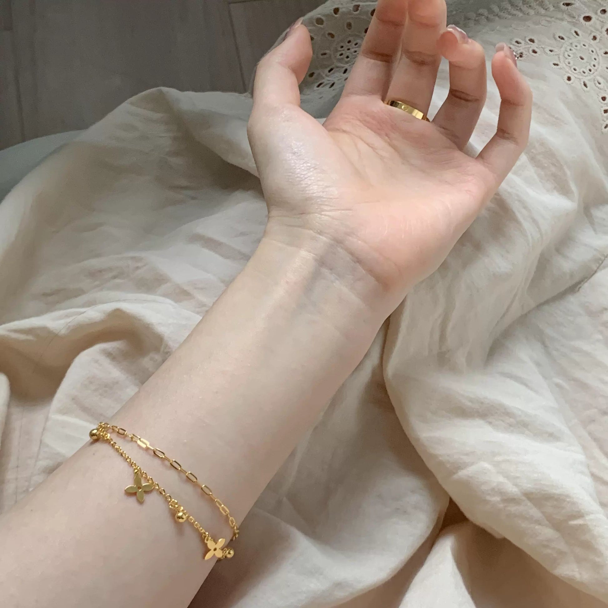 Aariyah Clover Star Bracelet - Four-leaf Clover Double Layer Bracelet