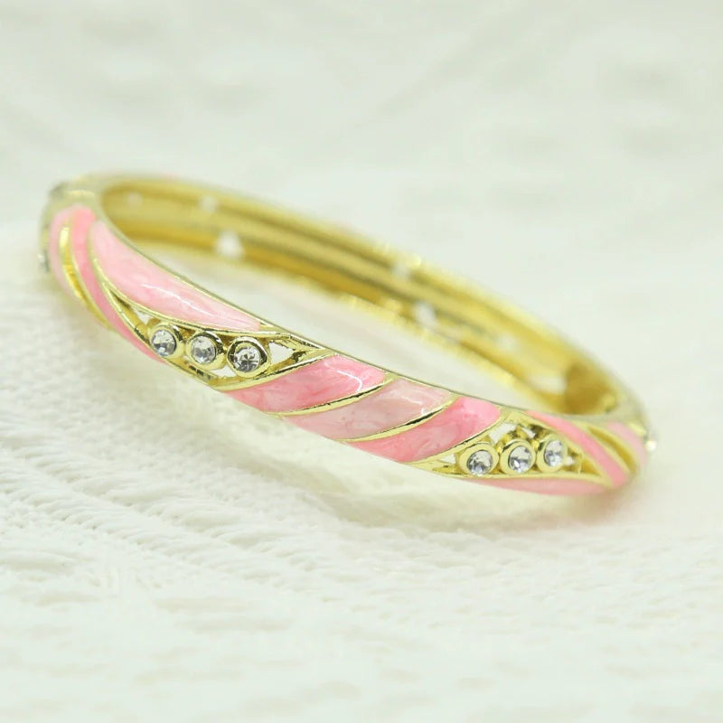 Janice Floral Enamel Bangle - Pink