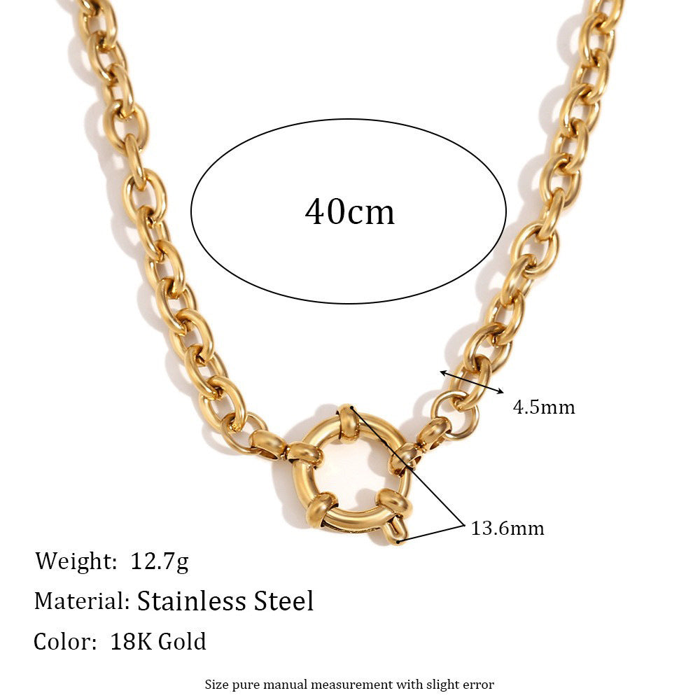 Gittel Gold Blade Chain Necklace - O-Chain Spring Buckle Pendant Necklace - Gold [CBHS51M4]