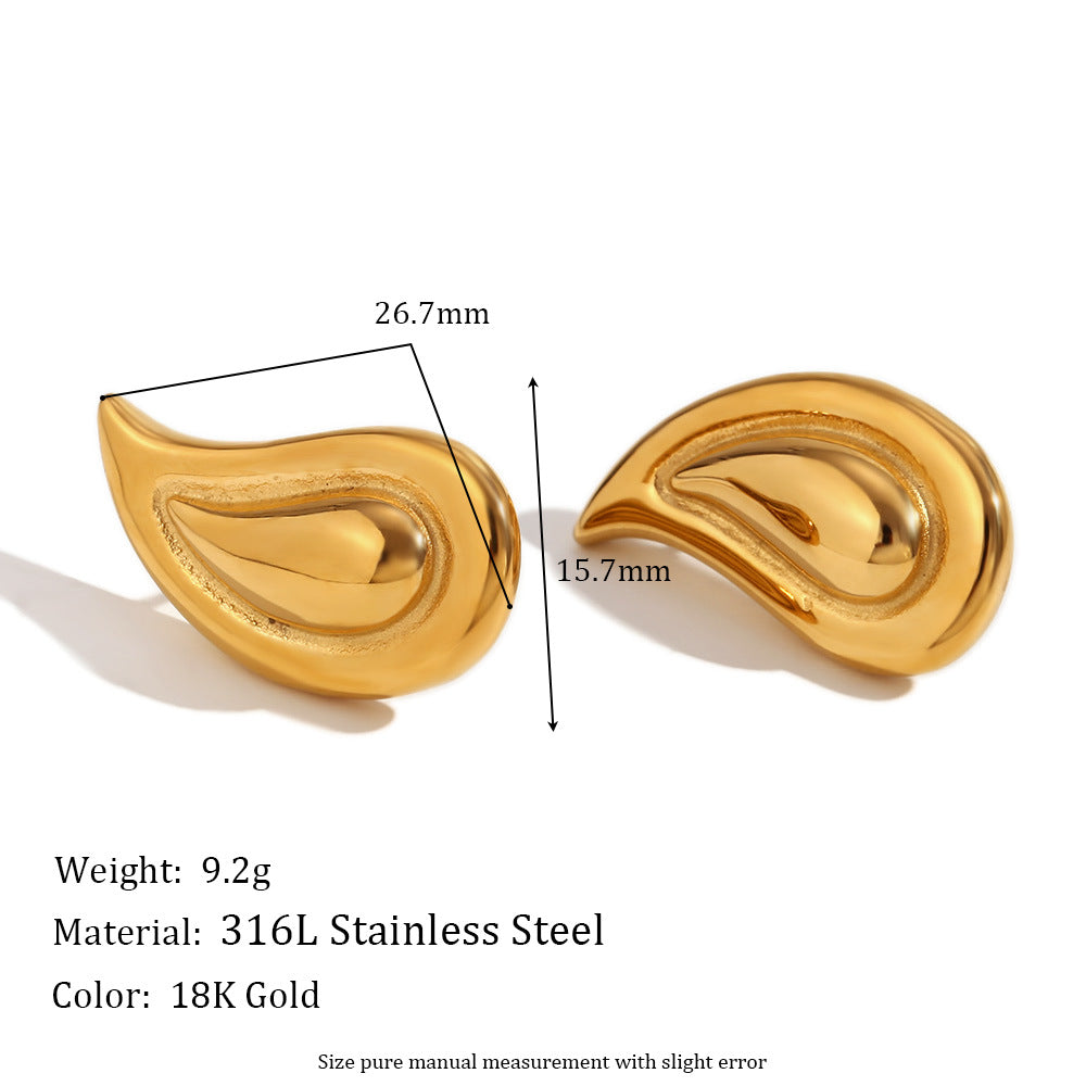 Sama Vintage Gold Drop Earrings - Cast Simple Double Layer Water Drop Studs - Gold [V02R0II0]