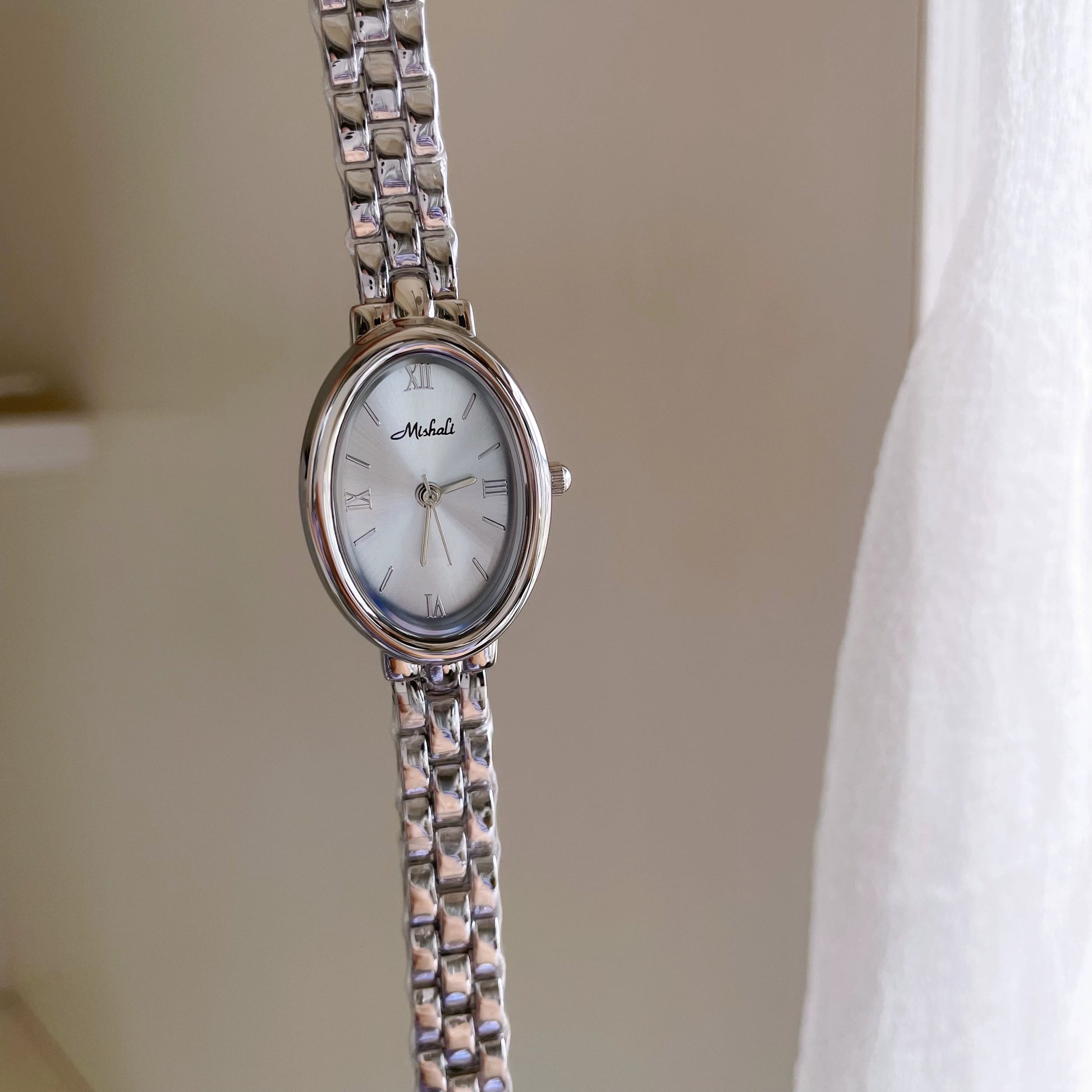Joella Oval Steel Watch - Silver Case Blue Dial [VCGQP8EL]