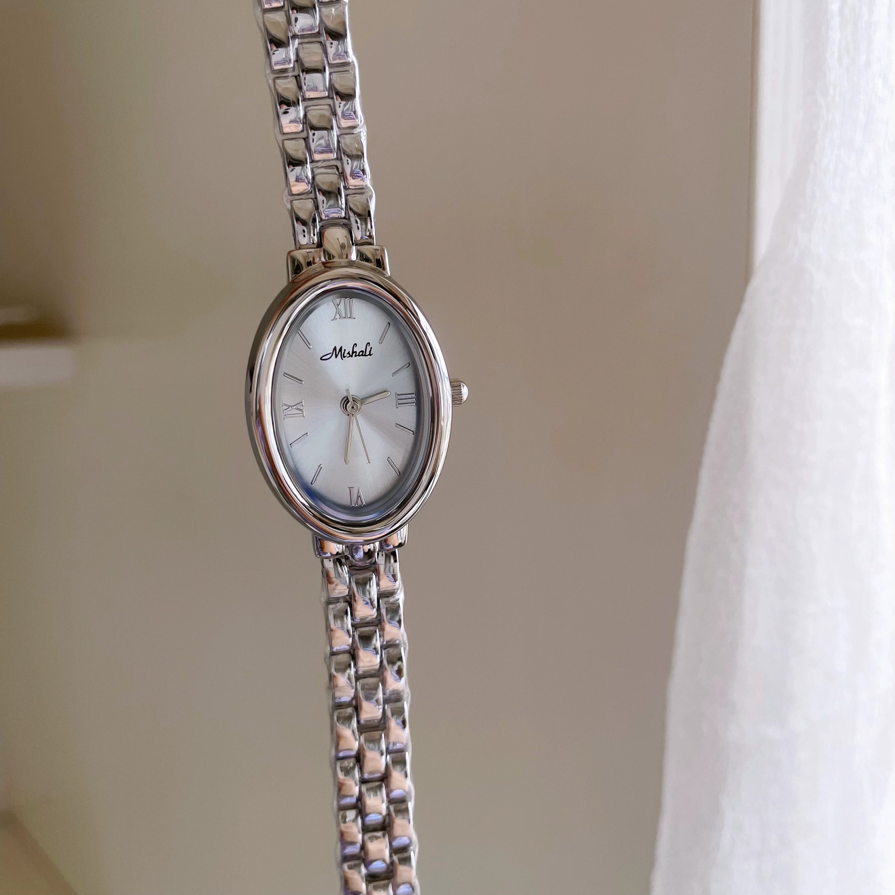 Joella Oval Steel Watch - Silver Case Blue Dial [VCGQP8EL]
