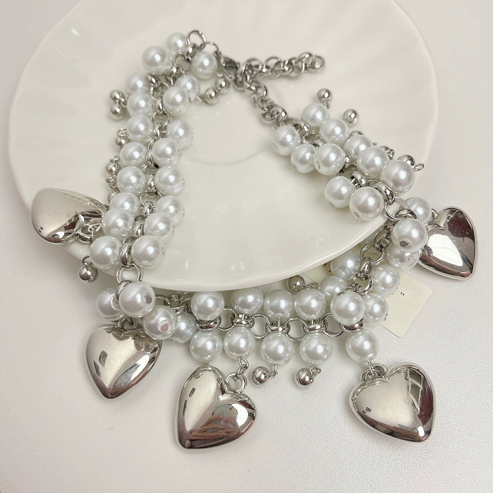 Baylee Heart Pearl Layered Necklace - Heart Pearl Necklace [FLWVVVEV]