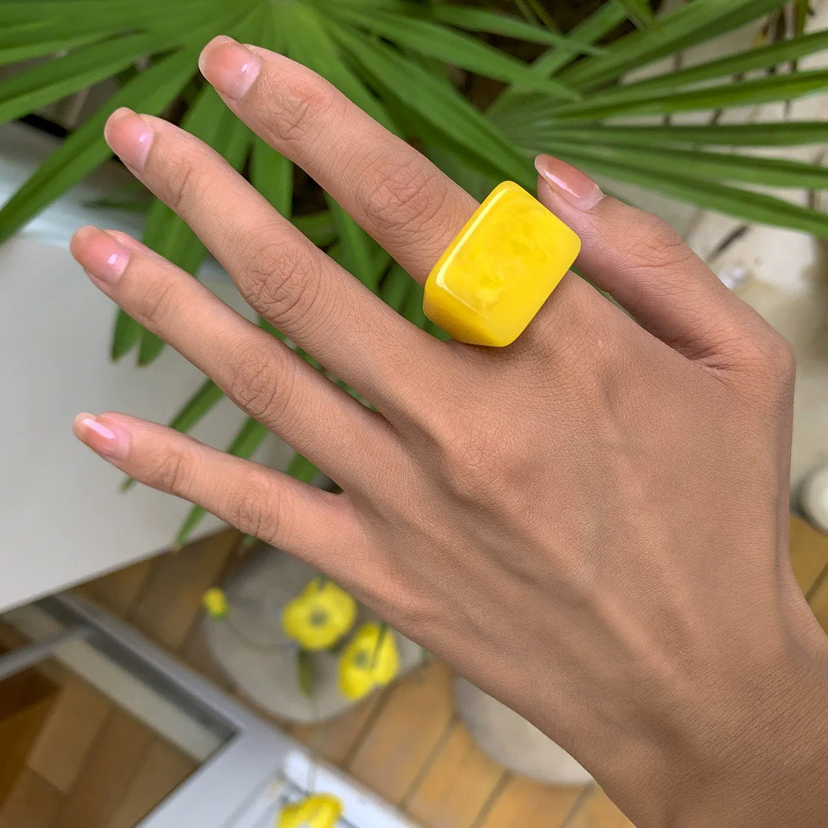 Miriam Chunky Square Resin Ring - Yellow