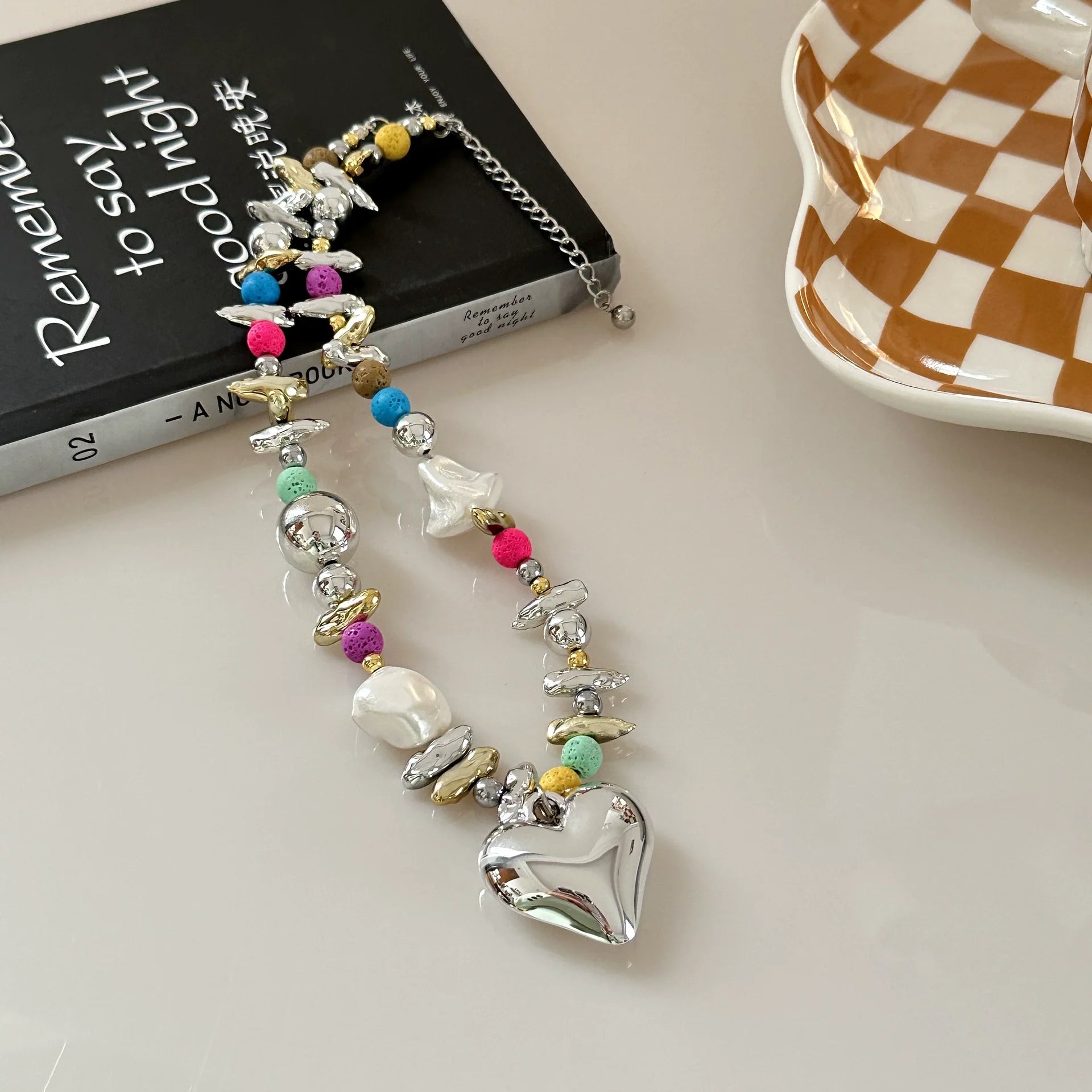 Kaylie Beaded Heart Necklace - Colorful Beaded Heart Pendant Necklace
