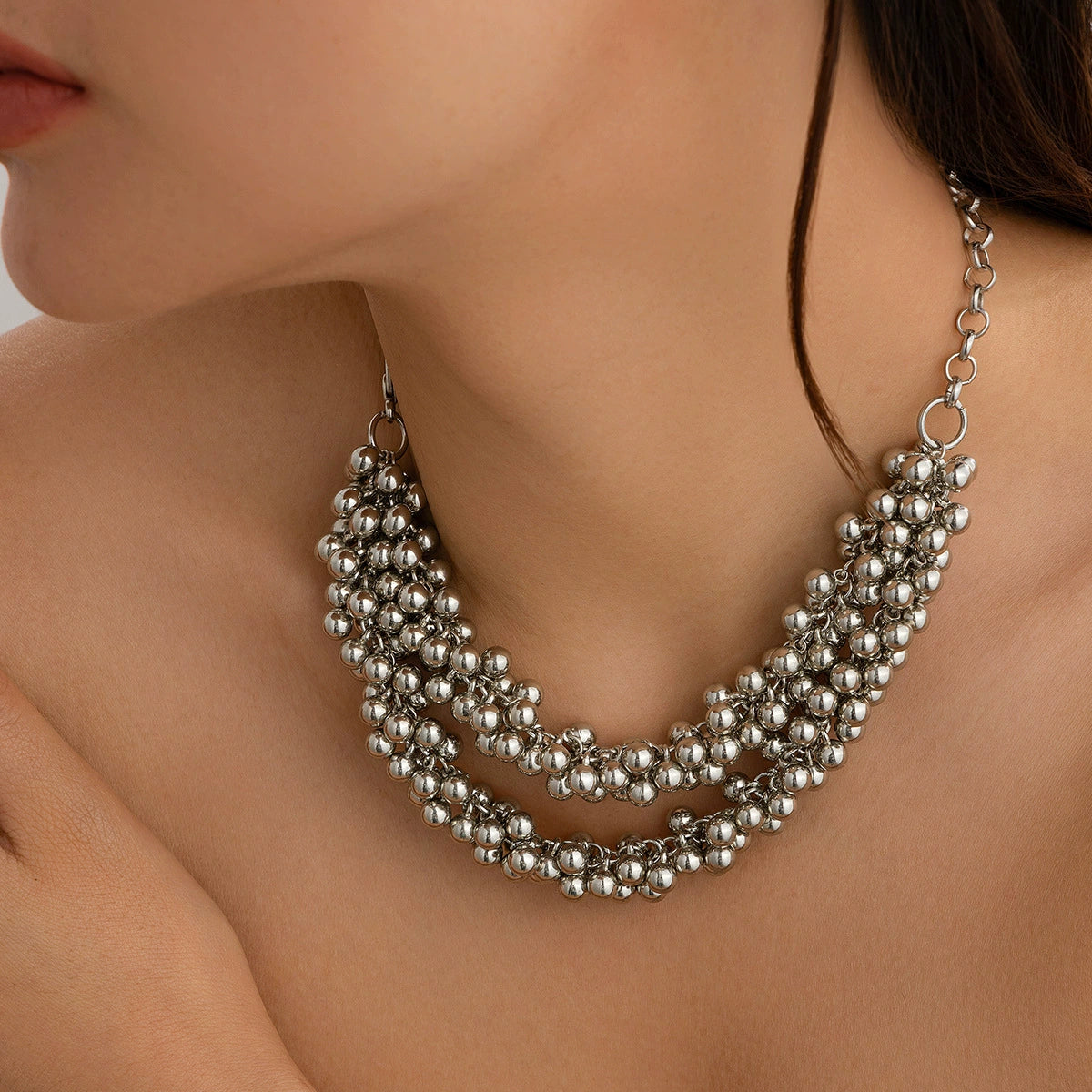 Niyah Layered Sphere Necklace - Silver [P7BB7BJS]