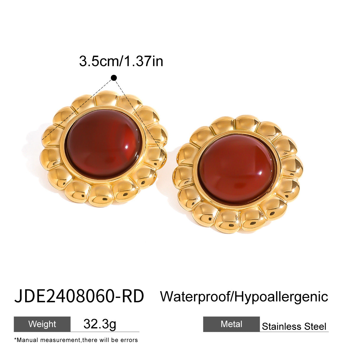 Aaminah Geometric Agate Earrings - Gold with Deep Red Agate [TOYOSROW]