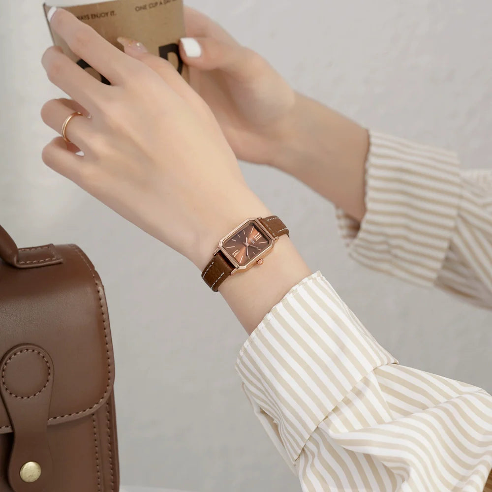 Imogene Refined Rectangular Watch - Elegant Coffee