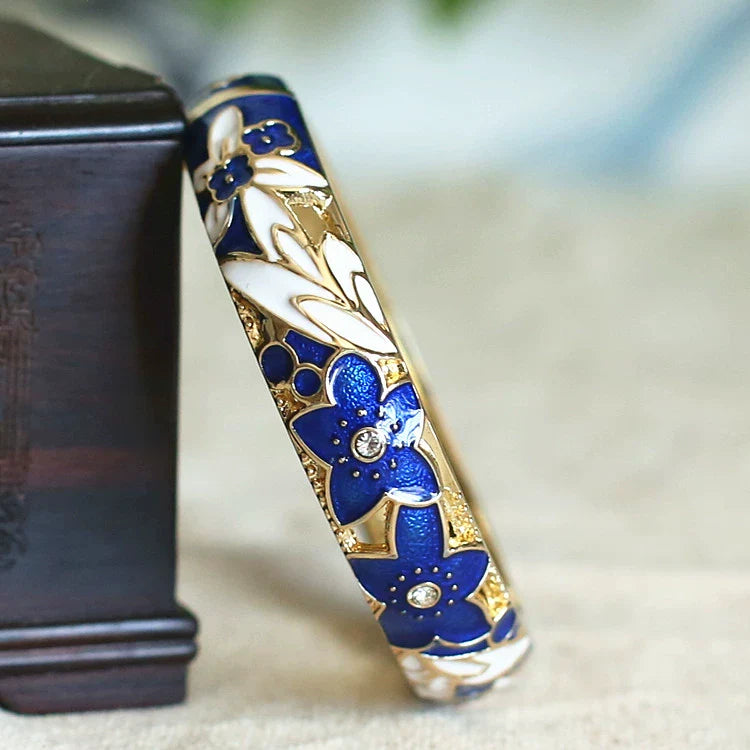 Alicen CloisonnŽ Floral Bangle - Dark Blue