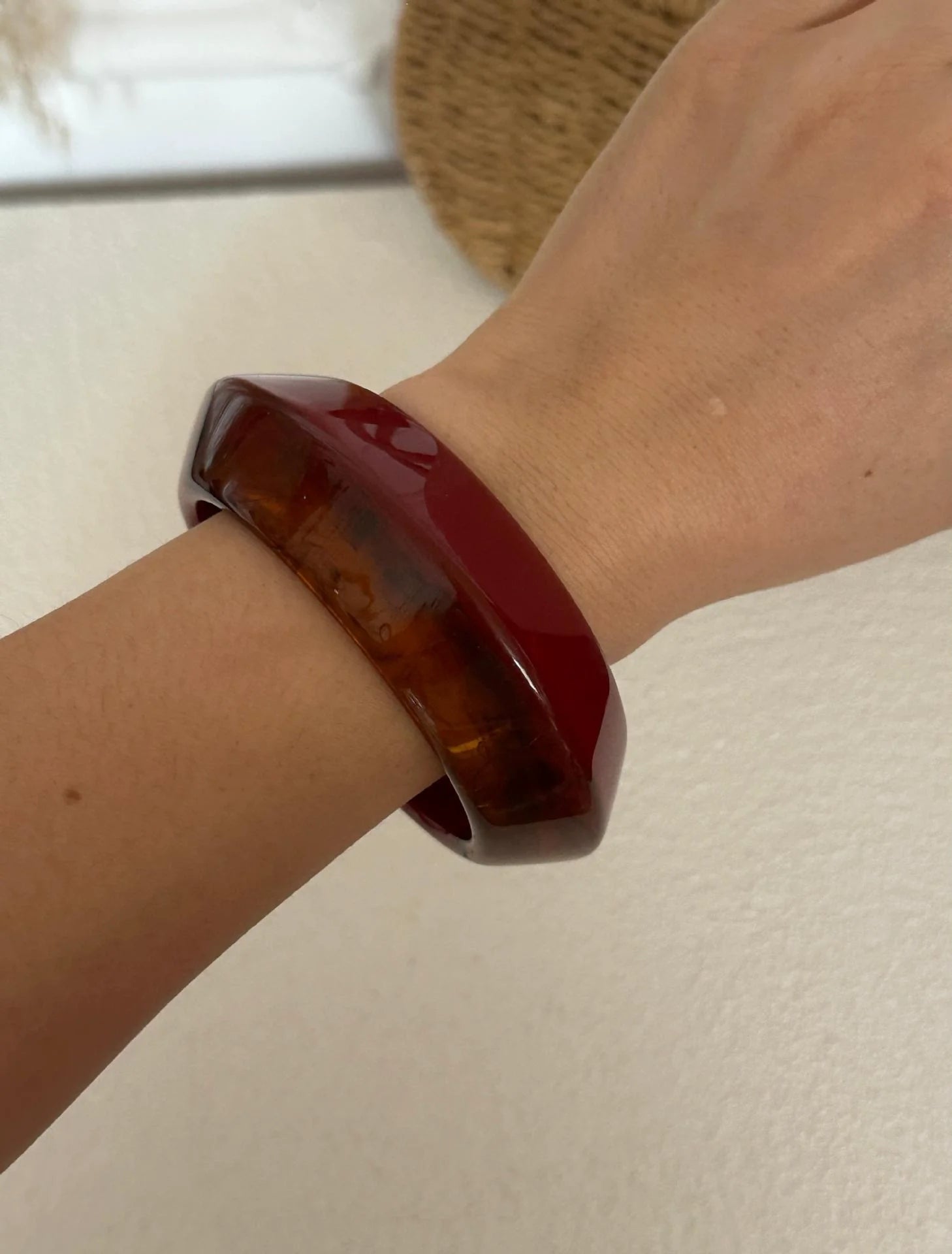 Izel Statement Metal Bangle - Wine Red
