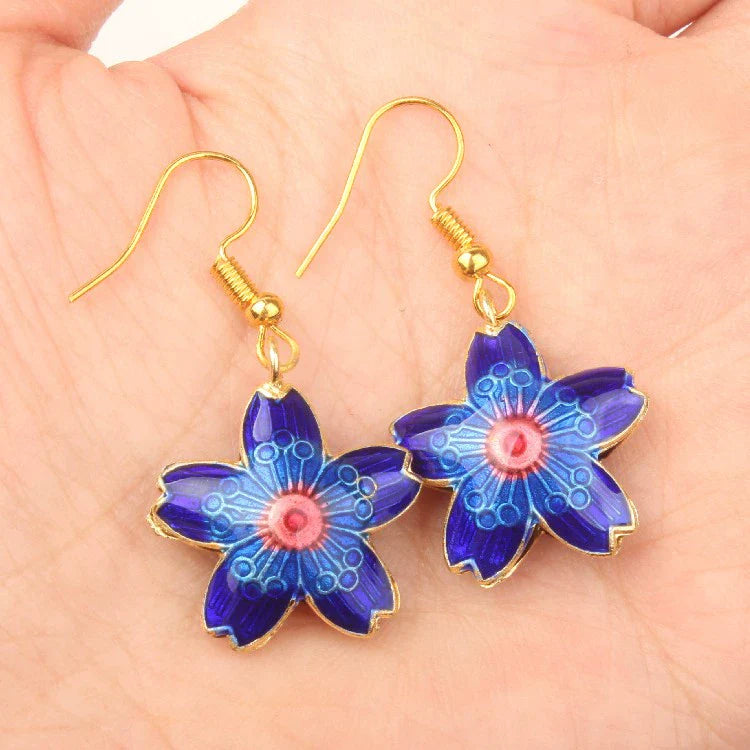 Jo Enamel Drop Earrings - Royal Blue Petal