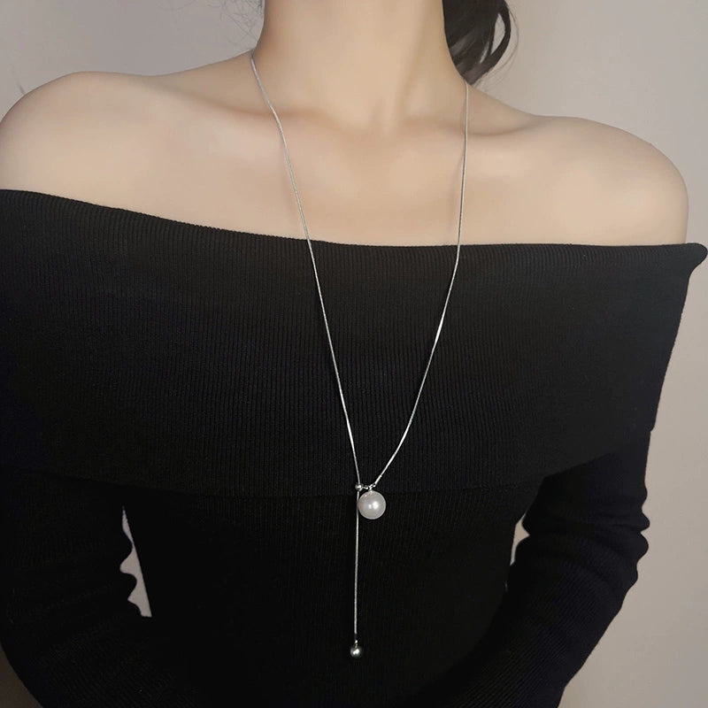 Manal Adjustable Pearl Heart Necklace - Pearl 77cm Adjustable Silver [R0TVK7SS]