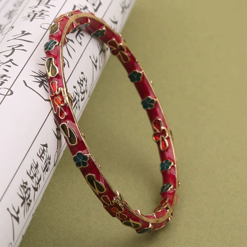 Pilar Enamel Floral Bracelet - Rose Red