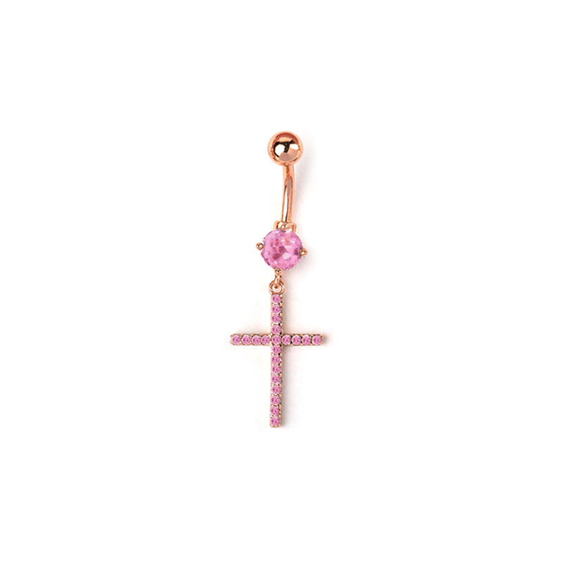 Catherine Zircon Cross Navel Ring - Pink (Rose Gold) [BMGIKVVE]