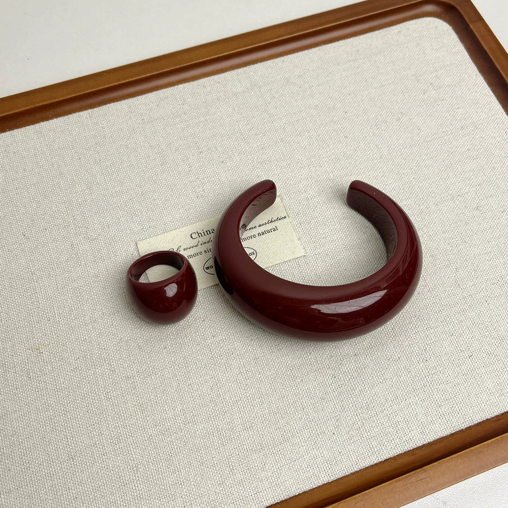 Baleigh Resin Statement Jewelry - Wine Red Bracelet [S25PB7AL]