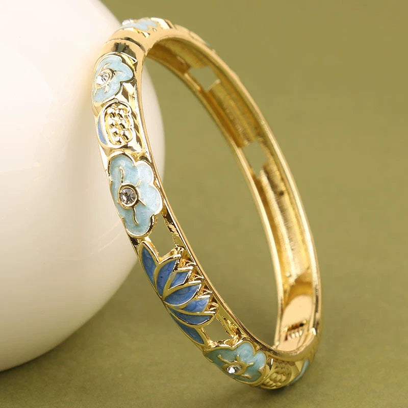 Sunshine Lotus Enamel Bracelet - Light Blue Lotus