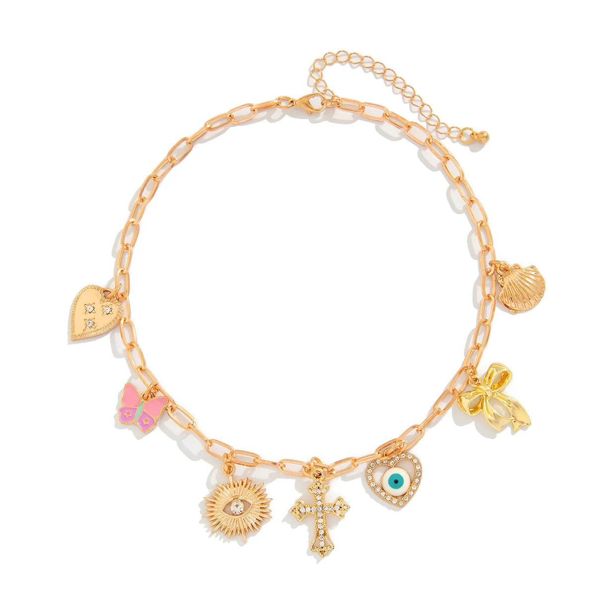 Madigan Charm Pendant Necklace - Heart & Cross Charm