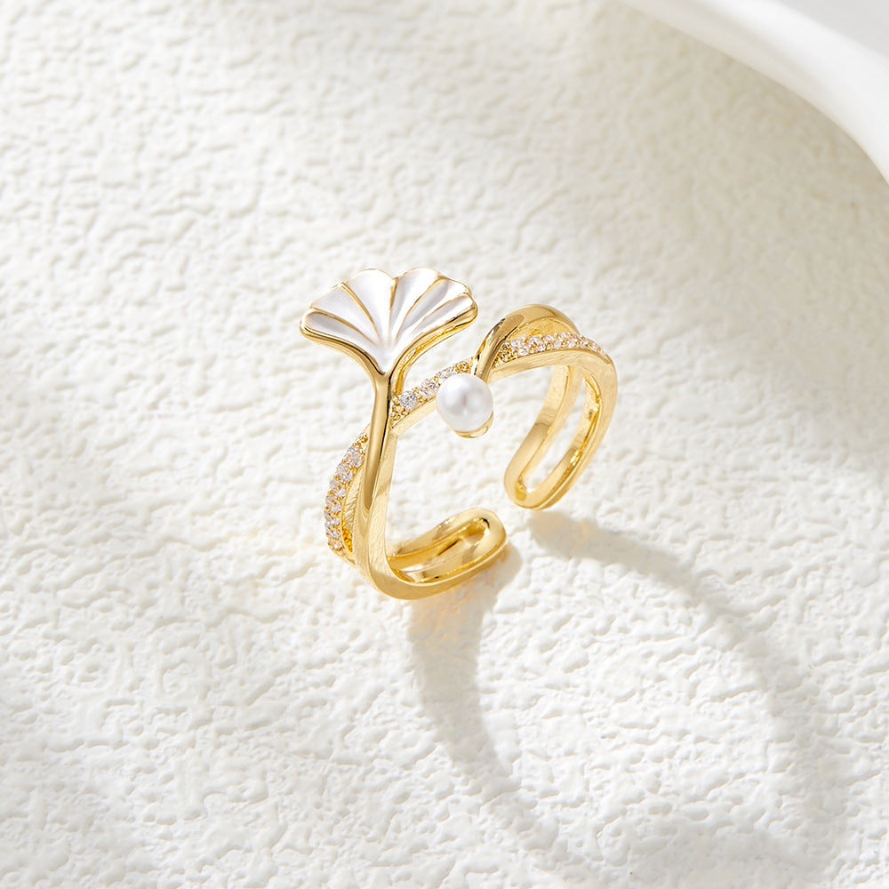 Kahli Ginkgo Pearl Open Ring - Style 1 [CTBQGUMM]